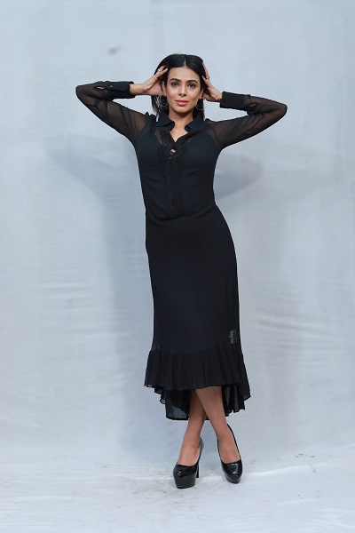 #4250 - Dress in Silk Chiffon with Pleated Front Yoke and Cotton Camisole Lining