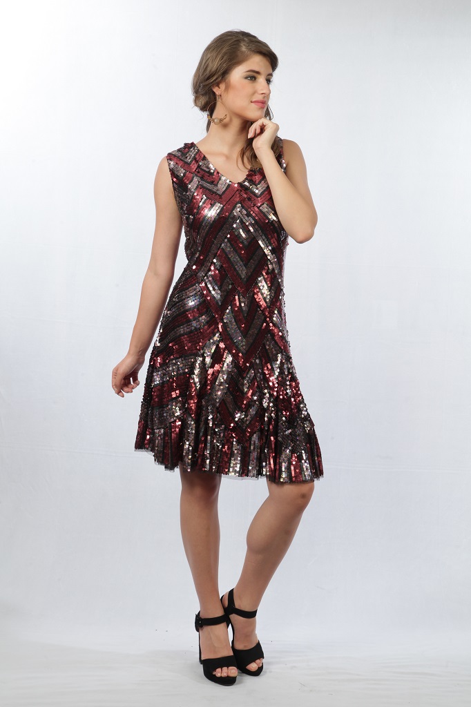 #LD852 - Midi Dress in Mesh with Knitted Lining with Hand Embroidery - Shell 100% Polyamide Lining 100% Polyester